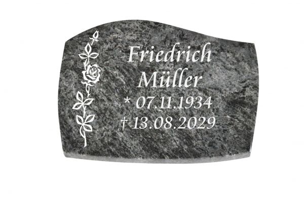 Liegeplatte, Orion Granit mit Fasen 40cm x 30cm x 3cm, inkl. schmaler Rose