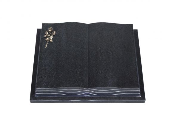 Grabbuch, Indien Black Granit, 60cm x 45cm x 10cm, inkl. kleiner Bronzerose