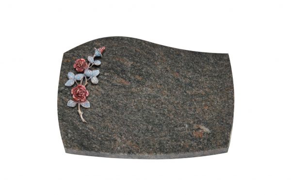 Liegeplatte, Himalaya Granit mit Fasen 40cm x 30cm x 3cm, inkl. farbiger Rose