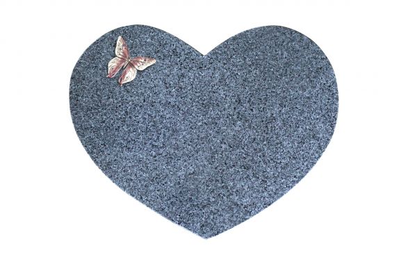 Liegestein Herz, Padang Dark Granit, 50cm x 40cm x 10cm, inkl. Alu Schmetterling