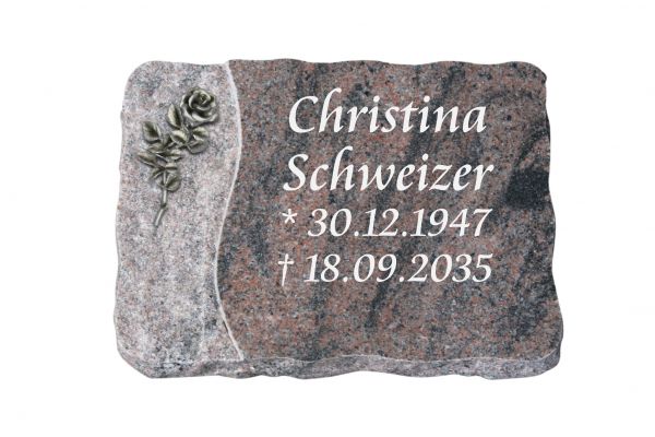 Liegeplatte, Indora Granit 40cm x 30cm x 4cm, inkl. kleiner Alurose