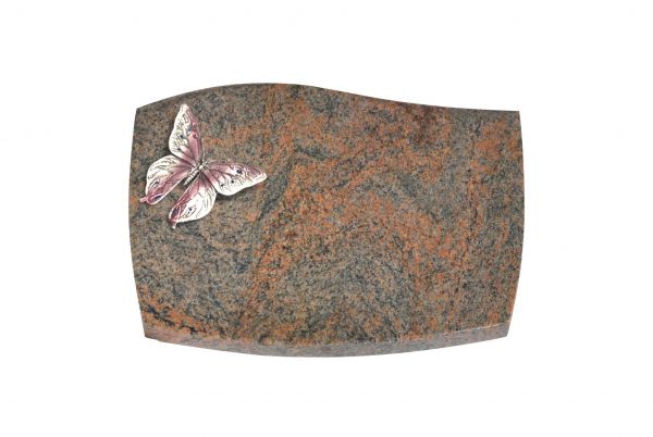 Liegeplatte, Multicolor Granit mit Fasen 30cm x 20cm x 4cm, inkl. Schmetterling