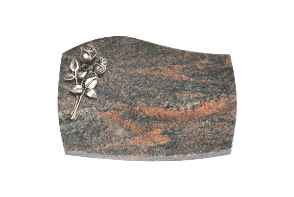 Liegeplatte, Himalaya Granit mit Fasen 30cm x 20cm x 4cm, inkl. Rose aus Bronze