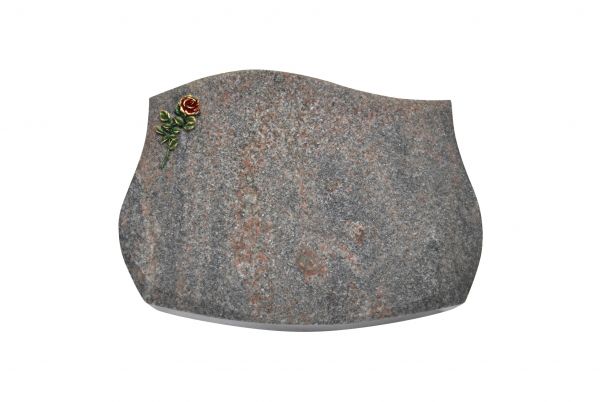 Liegestein Verdi, Himalaya Granit, 50cm x 40cm x 10cm, inkl. kleiner roter Rose