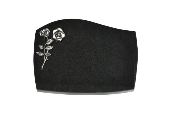 Liegeplatte, Black Granit mit Fasen 40cm x 30cm x 3cm, inkl. Rose mit 2 Blüten