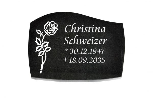 Liegeplatte, Black Granit mit Fasen 40cm x 30cm x 3cm, inkl. Rose