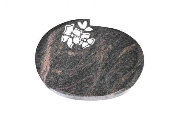 Liegestein Mozart, Himalaya Granit, 50cm x 40cm x 10cm, inkl. Blume mit 2 Blüten