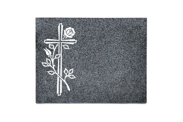 Liegeplatte, Padang Dark Granit rechteckig 40cm x 30cm x 3cm, inkl. Rose und Kreuz