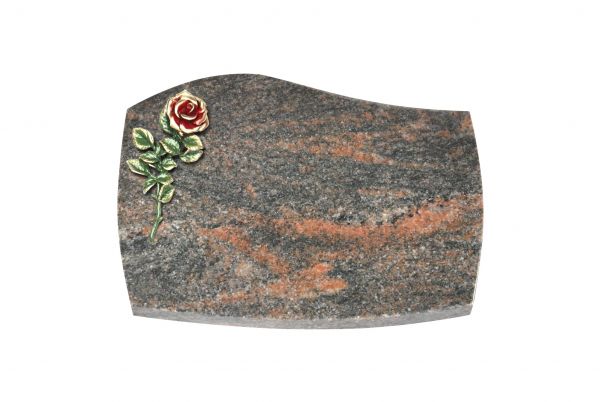 Liegeplatte, Himalaya Granit mit Fasen 30cm x 20cm x 4cm, inkl. farbiger Bronzerose